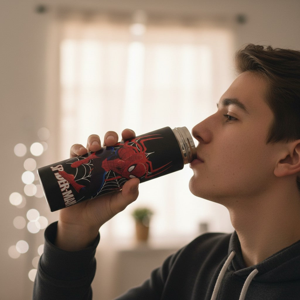 Spider-Man 500ml Stainless Steel Thermos Water Bottle with LED Temperature Display & Tea Strainer | Hot & Cold Vacuum Flask