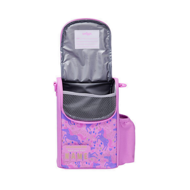 Smiggle Unicorn Insulated Lunch Bag 11 Inch with Personalised Name Panel & Adjustable Shoulder Strap – Pink