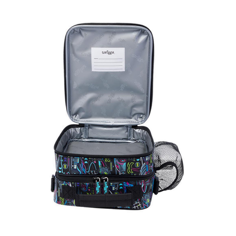 Smiggle Neon Racer Insulated Lunch Bag with Adjustable Shoulder Strap & Bottle Pocket – Black