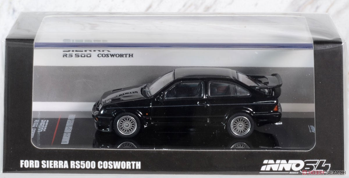 INNO64 Ford Sierra RS500 Cosworth Black 1:64 Scale Die-Cast Model Car | Premium Collectible Miniature with Detailed Interior, Rubber Tires & Display Case for Collectors