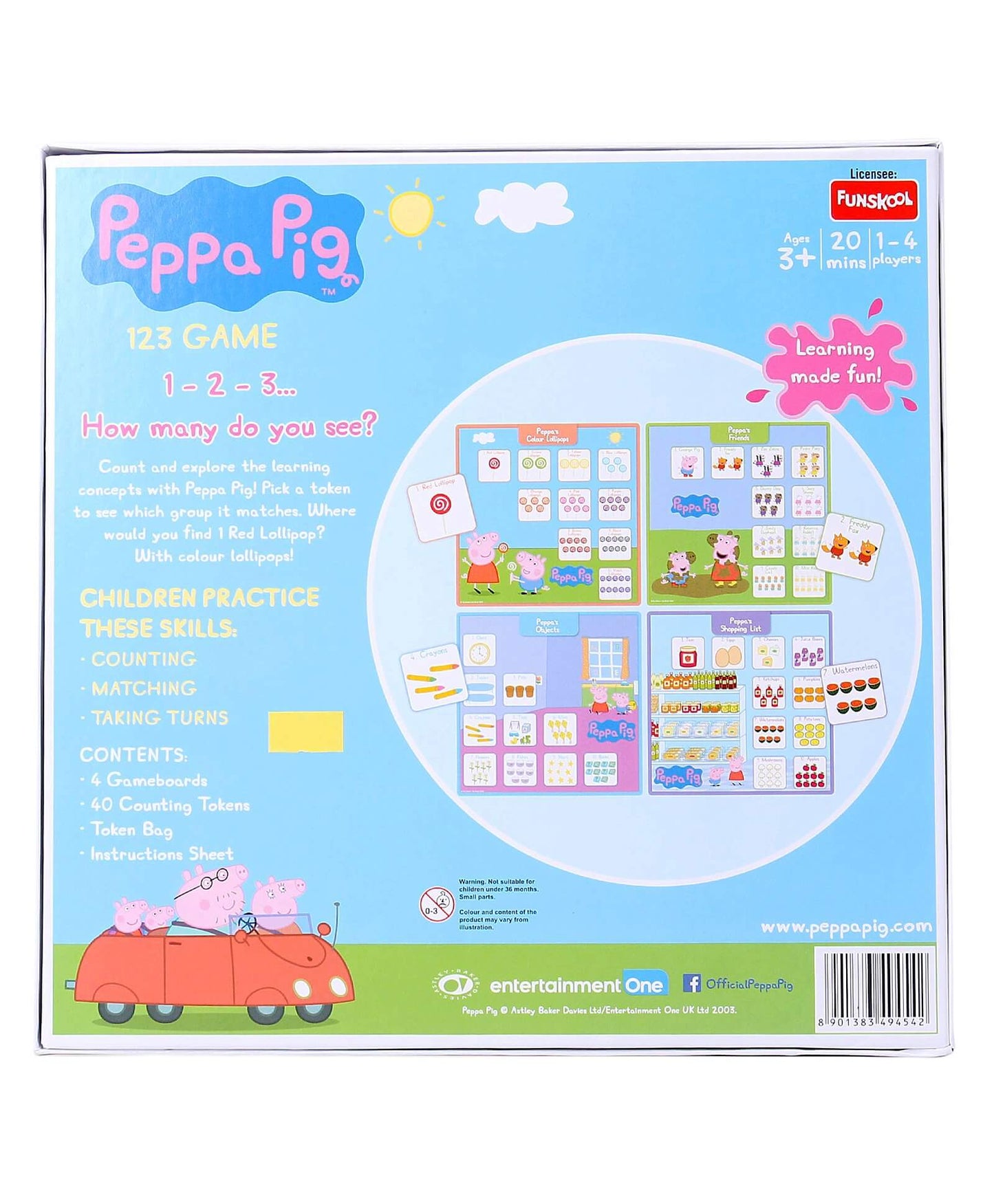 Funskool Peppa Pig Learning Made Fun 123 Game Educational Board Game for Kids Ages 3+ | Early Learning Number & Counting Game | Preschool Educational Toy | 1–4 Players | 20 Minutes Family Fun Game | Learning Through Play