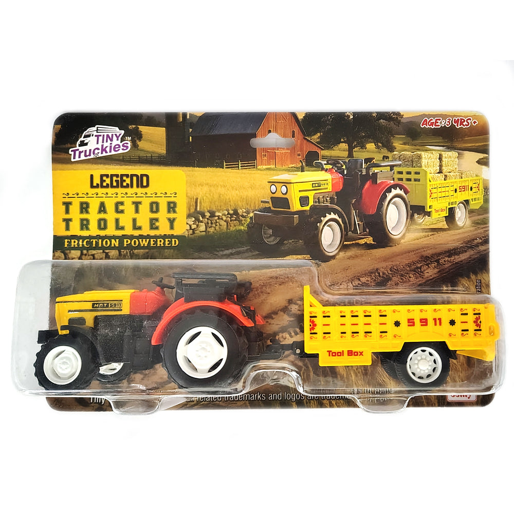 Centy Tractor Trolley Toy | Friction Powered Farm Tractor with Detachable Yellow Cargo Trailer for Kids Age 3+