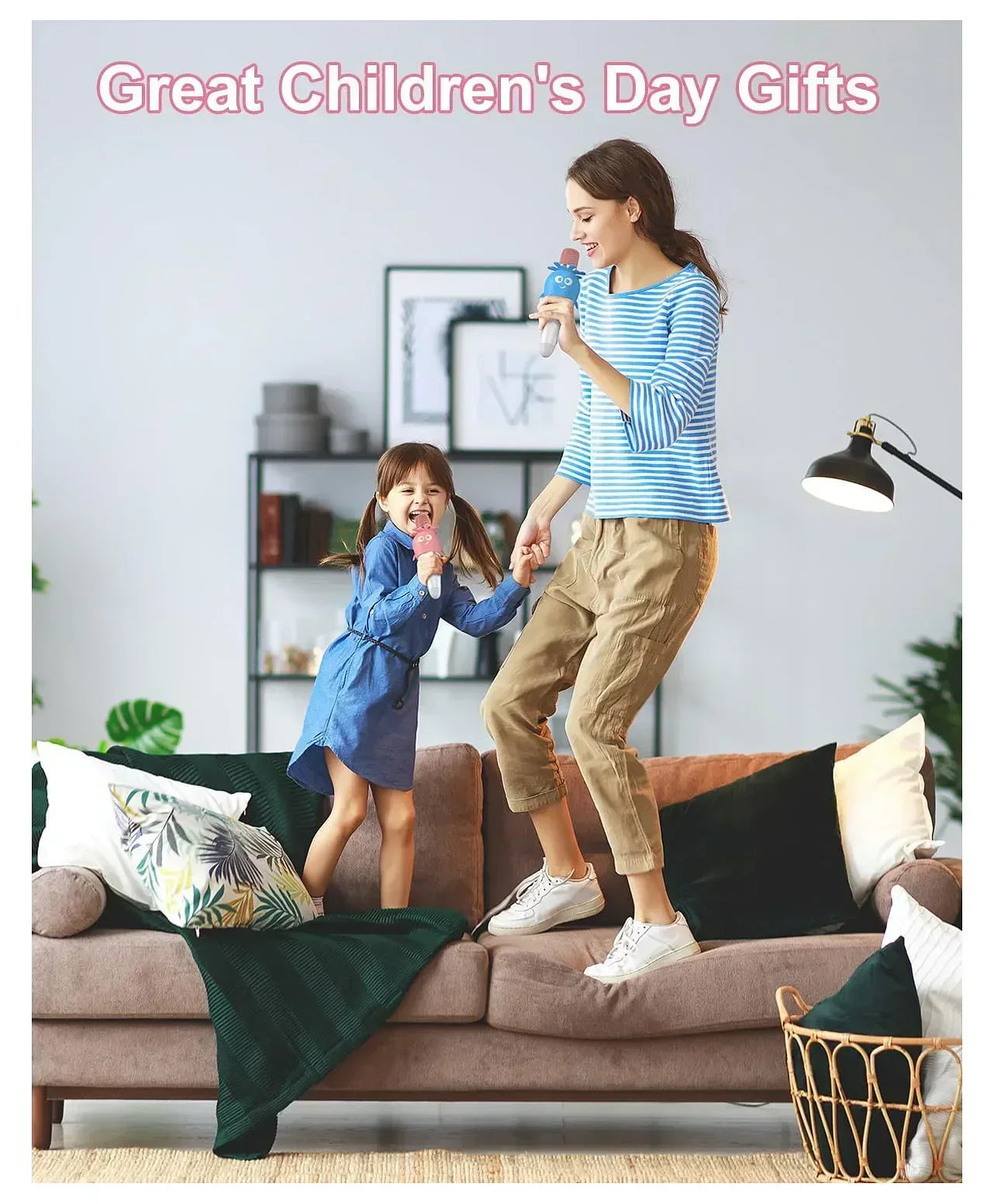 Wireless Bluetooth Karaoke Microphone, Portable 4D Stereo Mircophone with LED 7 Colorful Light, Intelligent Sound Repair Mic Speaker (Blue) - Jaiman Toys