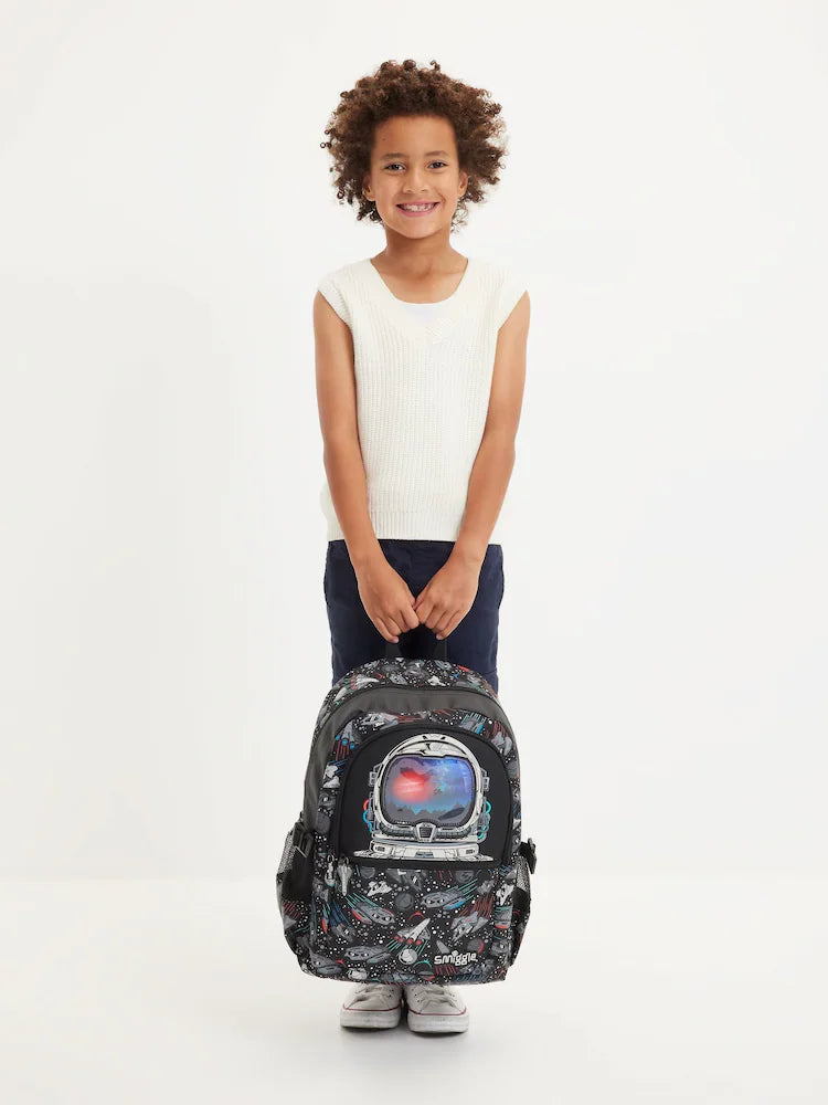 Smiggle Astronaut Space Backpack 42cm with 3D Helmet Pocket, Laptop Sleeve & Dual Bottle Pockets – Black