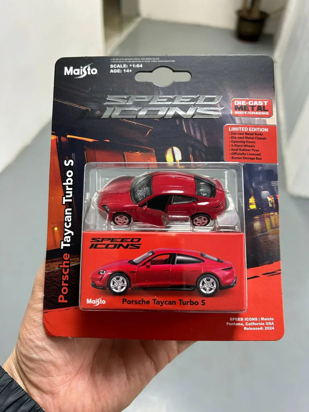 Maisto Speed Icons Porsche Taycan Turbo S – Red, 1:64 Licensed Die‑Cast Model | Collector’s Premium - Jaiman Toys