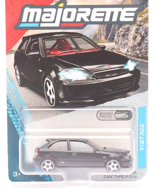 Majorette Honda Civic Type R EK9 Premium Die-Cast Metal Free-Wheel Collectible Model Car with Moving Parts for Kids and Car Collectors Ages 3+ – Black