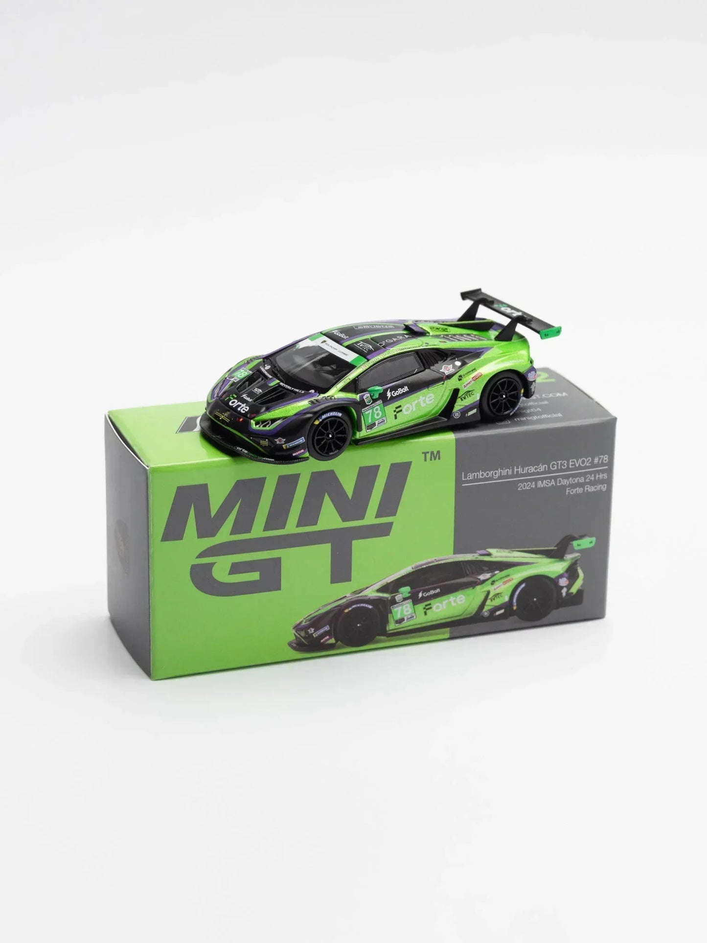 Mini GT 1:64 Lamborghini Huracán GT3 EVO2 #78 Forte Racing IMSA Daytona 24H 2024 | Premium Diecast Collector Model