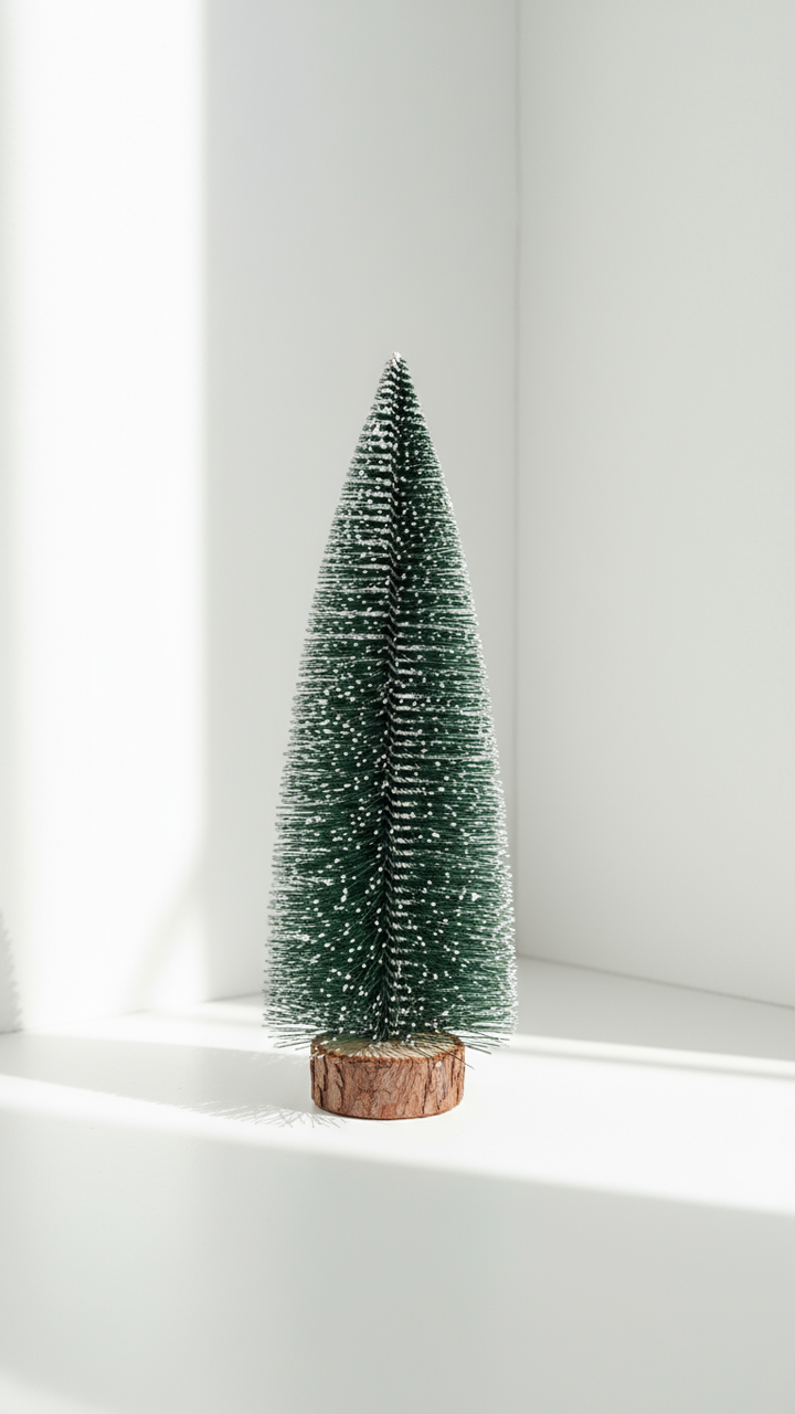 SWEN Jane Tabletop Christmas Tree – Pack | Frosted Mini Trees with Wooden Base for Home & Office Décor