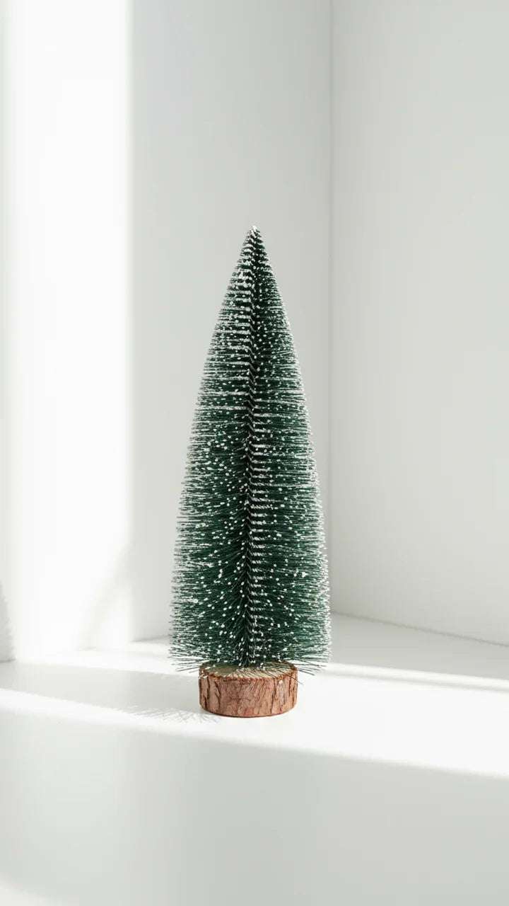 SWEN Jane Tabletop Christmas Tree – Pack | Frosted Mini Trees with Wooden Base for Home & Office Décor