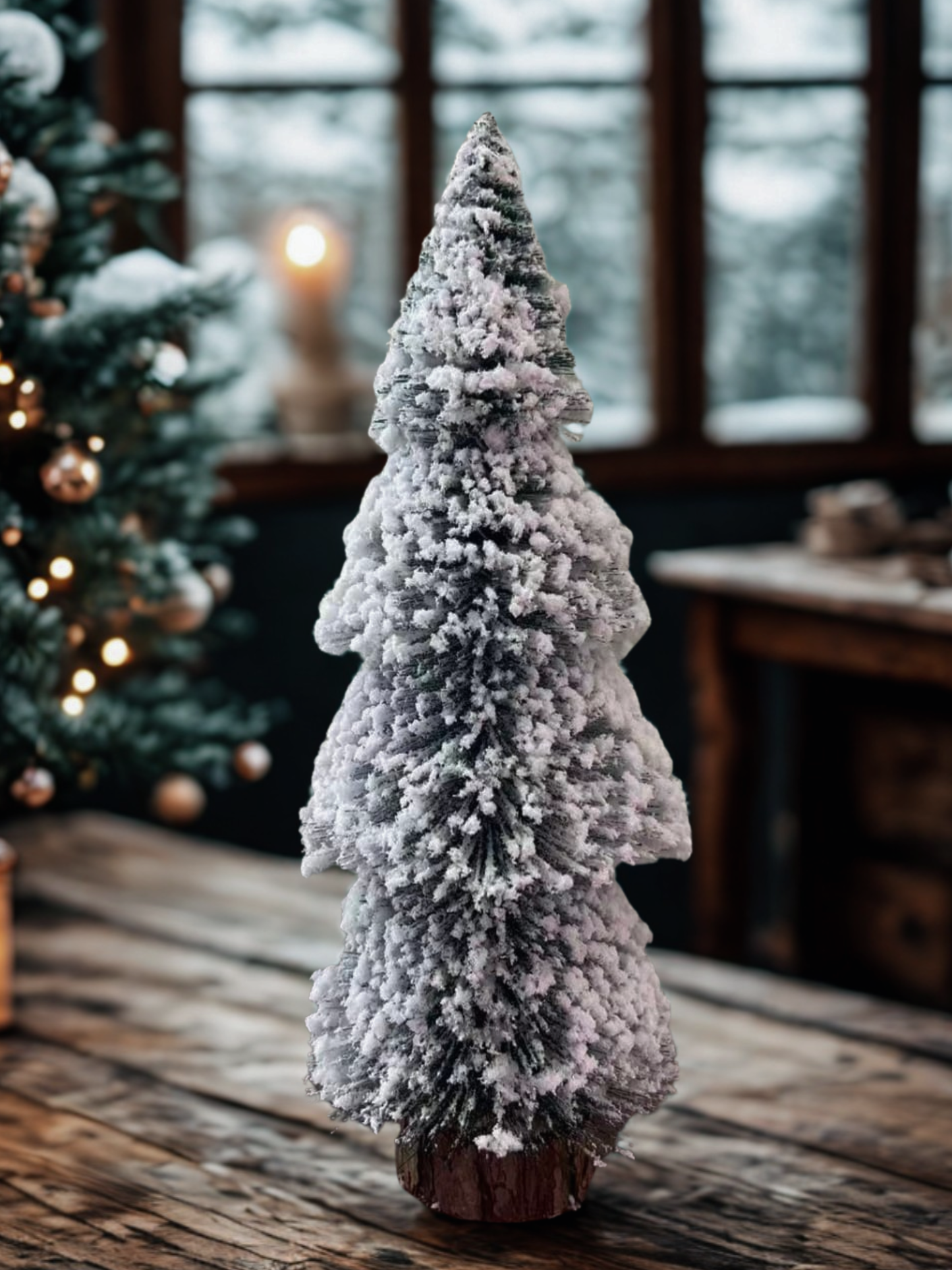 SWEN Silverly Tabletop Christmas Tree – Pack | Frosted Mini Trees with Wooden Base for Home & Office Décor