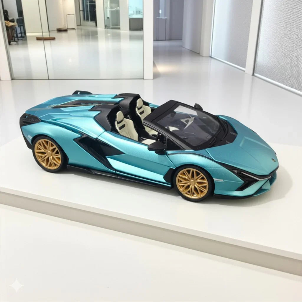 RW 1:32 Lamborghini Sian Roadster Diecast Metal Car Model – Blue, Opening Doors, Collectible Toy Car