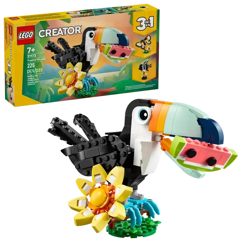 LEGO 31173 Creator 3-in-1 Tropical Toucan Wild Animals Buildable Toucan, Butterfly & Fish, 225 Pieces - Jaiman Toys