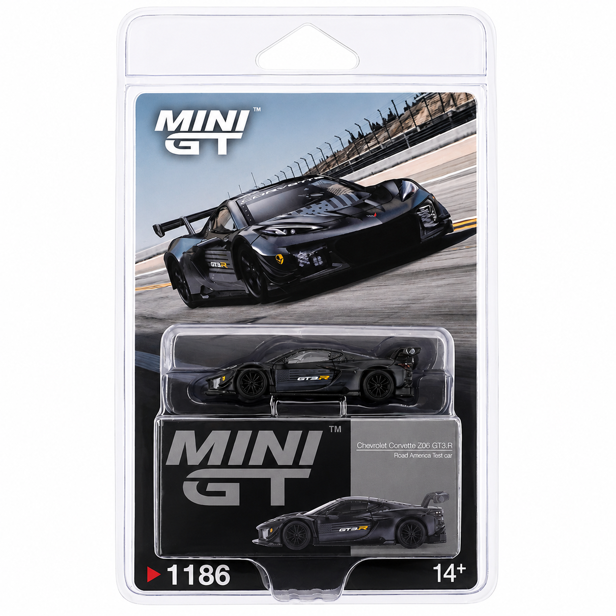 Mini GT 1:64 (Blister Pack) Chevrolet Corvette Z06 GT3.R Road America Test Car Die-Cast Model Car 1186 – Premium Racing Collectible