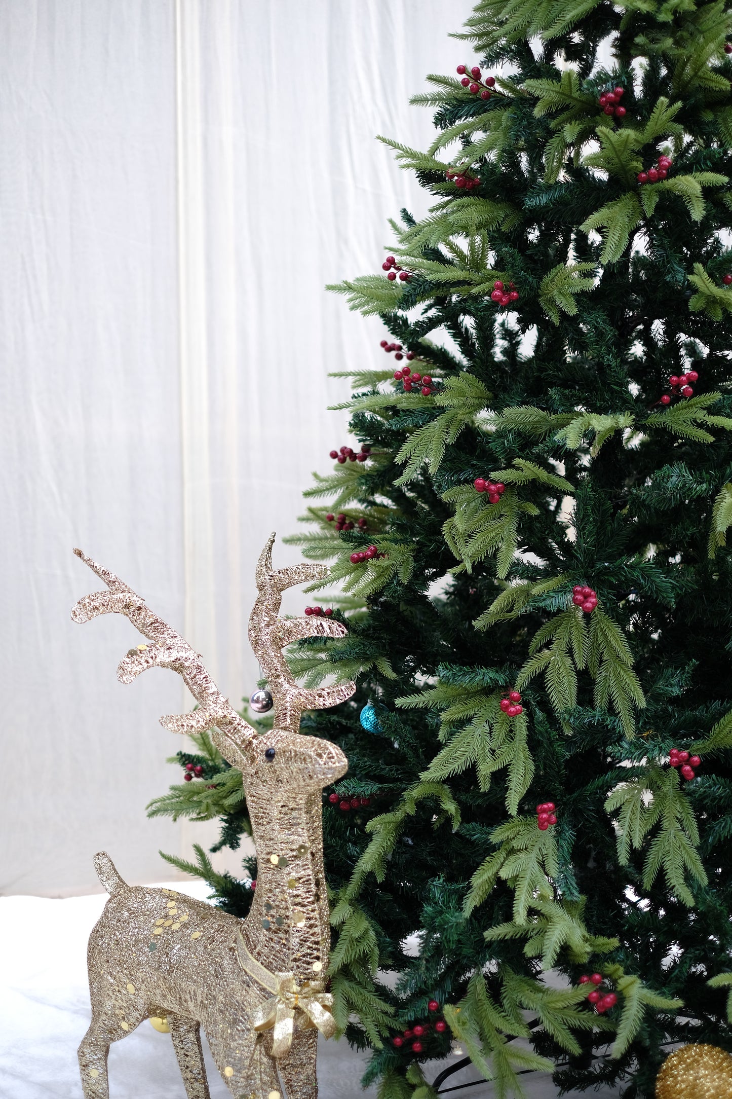 RAZ 8-Foot Lush Dual-Toned Christmas Tree | Premium Festive Tree Accented with Red Cherries for a Cheerful Holiday Look