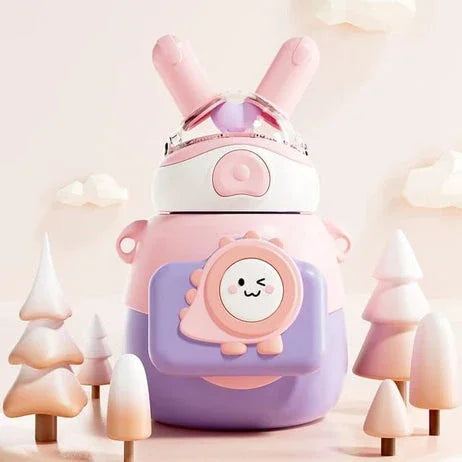 Lookoy Penguin Stainless Steel Water Bottle With Straw 550 ML (Pink) - Jaiman Toys