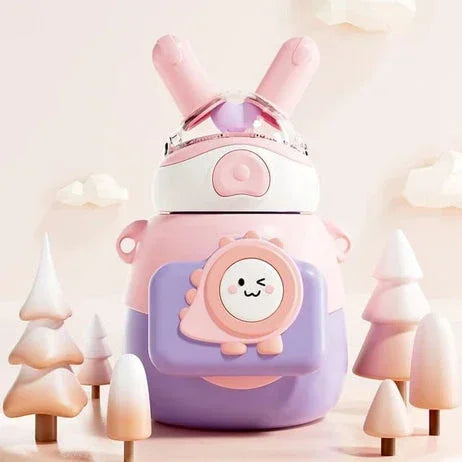 Lookoy Penguin Stainless Steel Water Bottle With Straw 550 ML (Pink) - Jaiman Toys