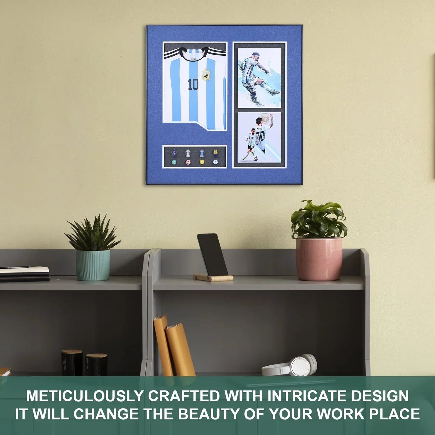 Game-Changer: Lionel Messi T-Shirt and Multicolor Balls Decorative Wall Frame - Celebrate Football Brilliance in Colorful Style - Jaiman Toys