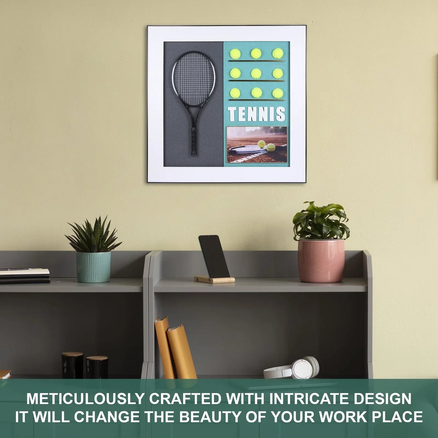 3D Tennis Racket with Tennis Ball 55x28 cm Decorative Wall Frame – Elevate Your Space with Sporting Elegance - Jaiman Toys