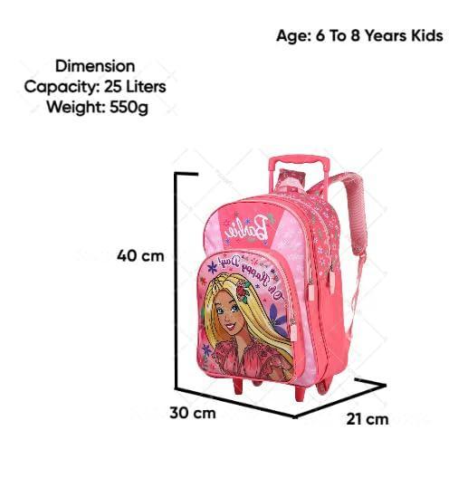 STRIDERS Barbie 18-Inch Trolley School Bag for Kids 9+ Durable Rolling Backpack for Girls Pink Cartoon School Bag - Jaiman Toys