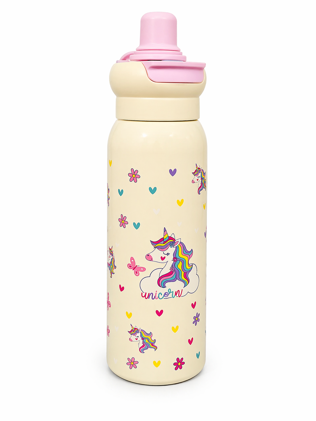 Kids Stainless Steel Unicorn Water Bottle 620ml with Straw Lid – Leakproof School Bottle for Girls (Cute Unicorn Design)