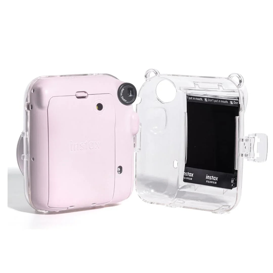 Fujifilm Instax Mini 12 Crystel Clear Camera Case + Adjustable Rainbow Strap and Photo Pocket in Back + Case Decorative Stickers - Lilac purple - Jaiman Toys