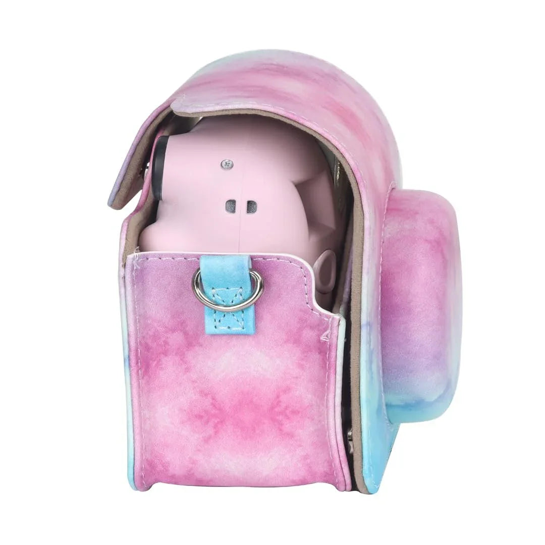 Blue Pink Painting Charm ā Rainproof PU Leather Case for Instax Mini 12 with Adjustable Strap - Jaiman Toys