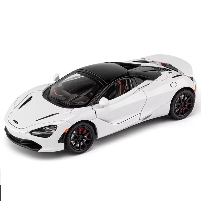 Joy Junction McLaren 720S Convertible 1:24 Diecast Car White – Metal Pullback Toy Car with Lights, Sound & Opening Doors