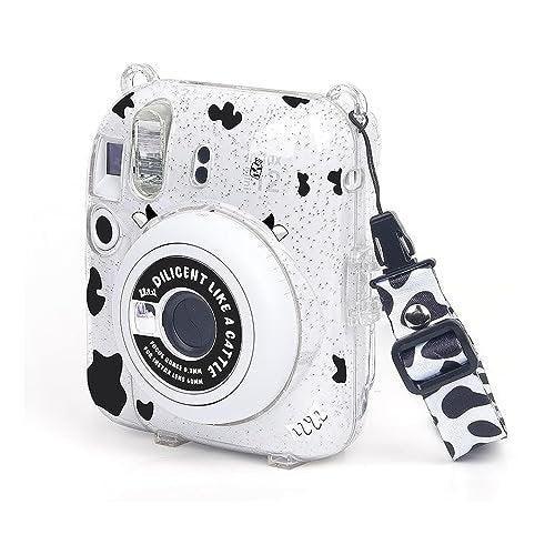 Fujifilm Instax Clear Storage Case for Instax Mini 12 Camera Case Transparent with Shoulder Strap and Camera Sticker with Photo Pocket for Store 10 Photos- Clay White - Jaiman Toys