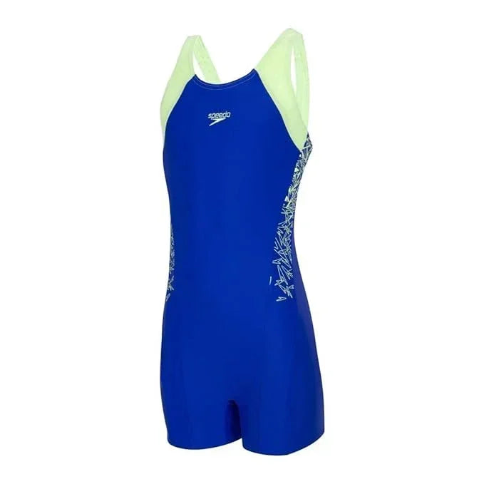 Speedo Girl's Endurance+ Boom Splice Legsuit Swimwear – Chroma Blue & Bright Zest, Chlorine Resistant, UV Protection - Jaiman Toys