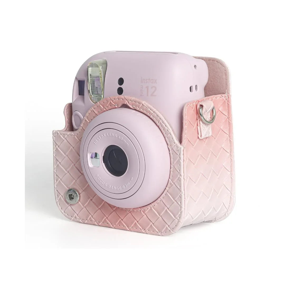 Fujifilms Instax Mini 12 Instant Camera PU Leather Case! Rain Proof Soft Camera Protective Case with Shoulder Strap - Blossom Pink - Jaiman Toys