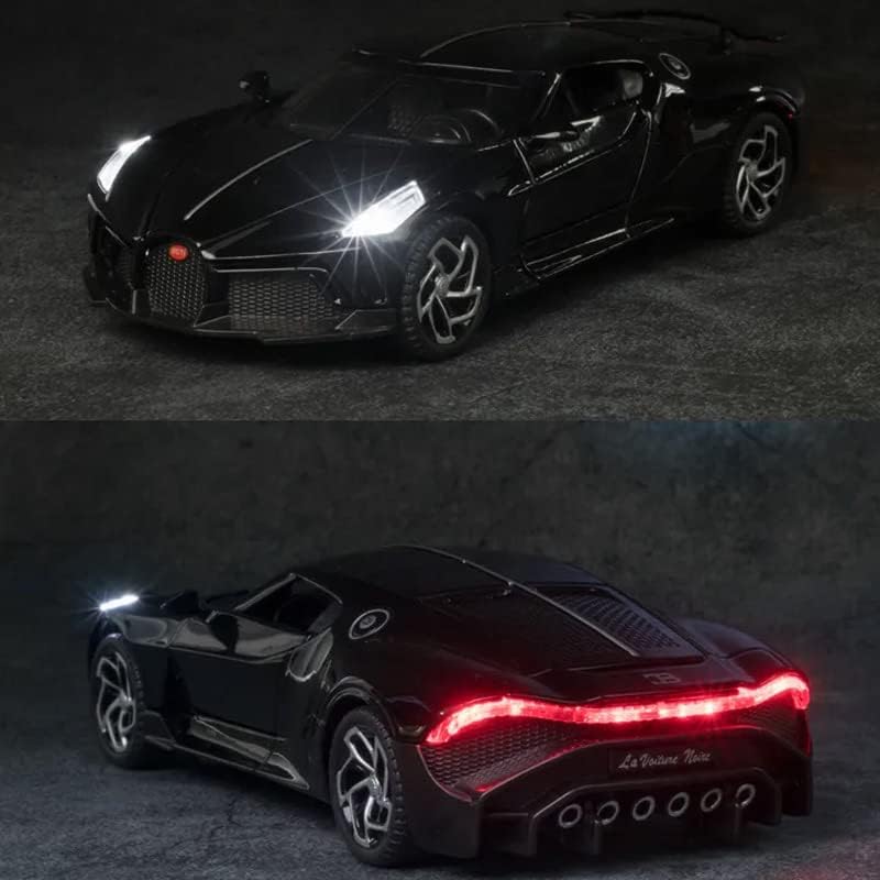 Joy Junction Bugatti La Voiture Noire 1:32 Scale Die-Cast Model Car with Sound & Light – Pull Back Metal Hypercar Toy for Collectors