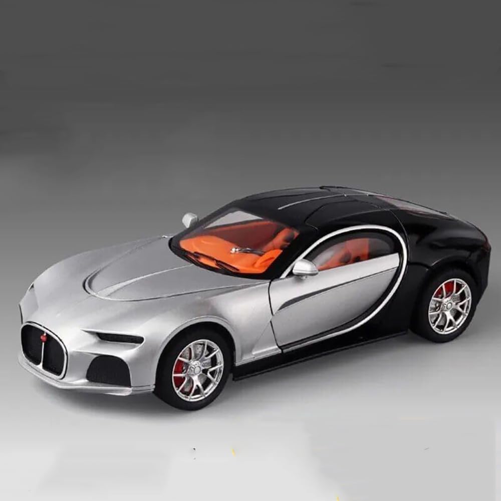 Joy Junction 1:24 Bugatti Chiron Atlantic Scale Die-Cast Model Car with Sound, Light & Pull Back Action β Premium Metal Hypercar Collectible (Silver/Black)