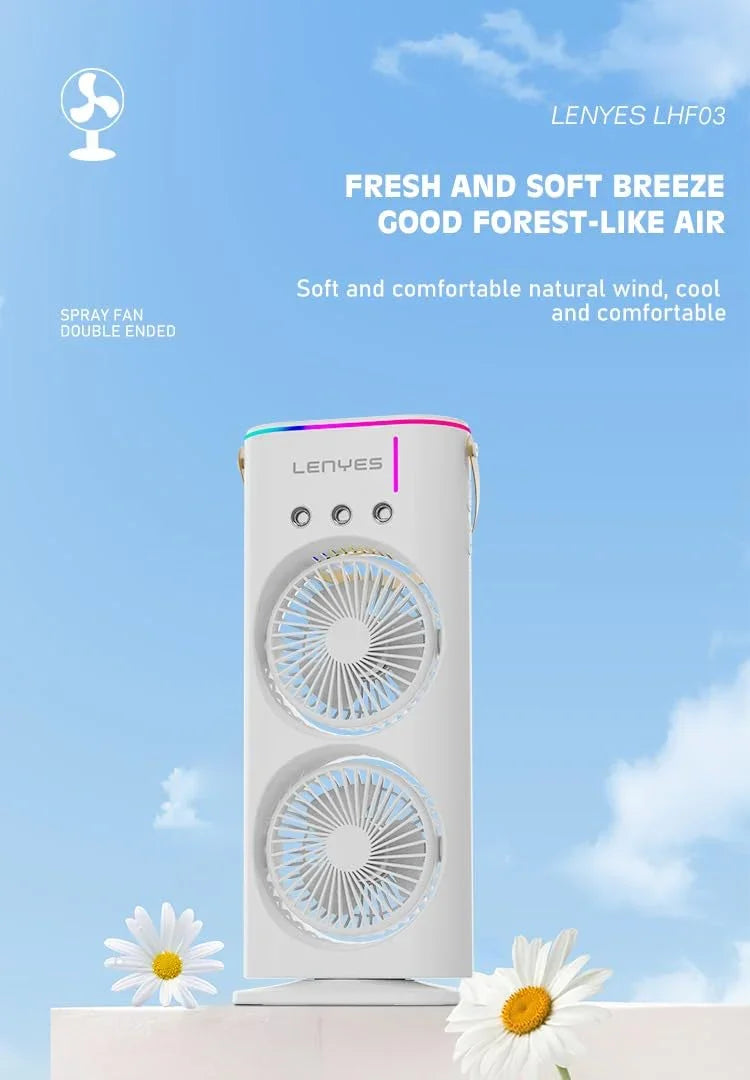 Lenyes LHF03 Tower Dual Fan β Portable USB Fan with LED Lighting, 3 Speeds, 2 Light Modes, High-Speed Oscillation (White) - Jaiman Toys