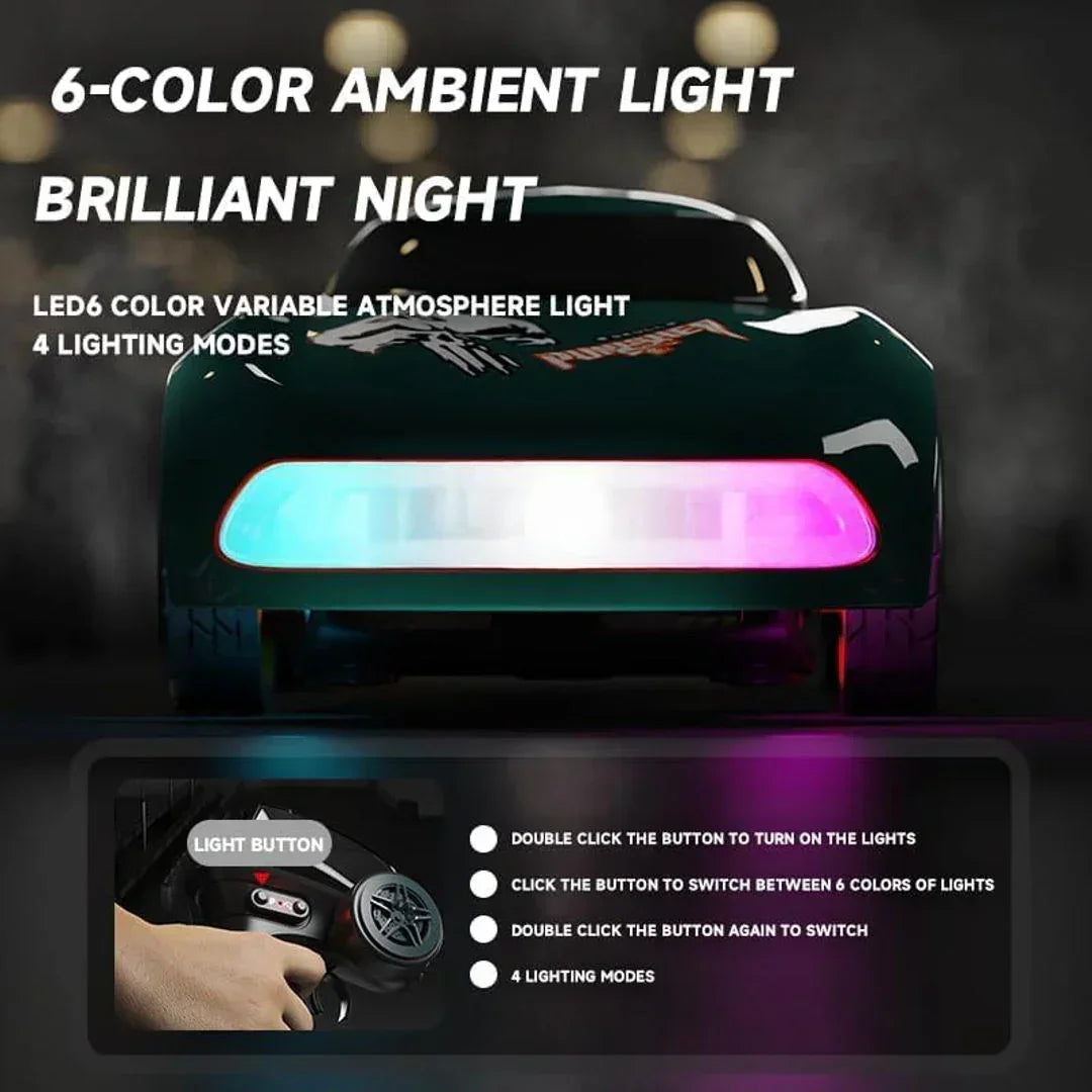 Mini 4WD Q197 1:64 Scale LED Drift RC Car – 2.4GHz Remote Control, Type-C Fast Charge, Adjustable Drift Modes (Grey)