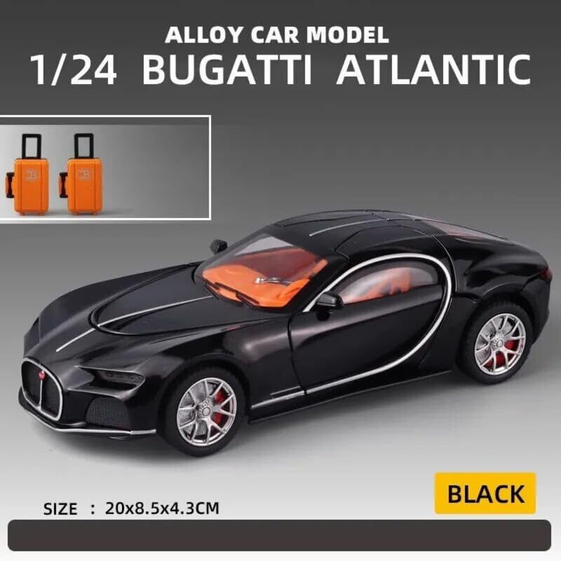 Joy Junction Bugatti Chiron Atlantic 1:24 Scale Die-Cast Model Car with Sound, Light & Pull Back Action β Premium Metal Collectible (Black)
