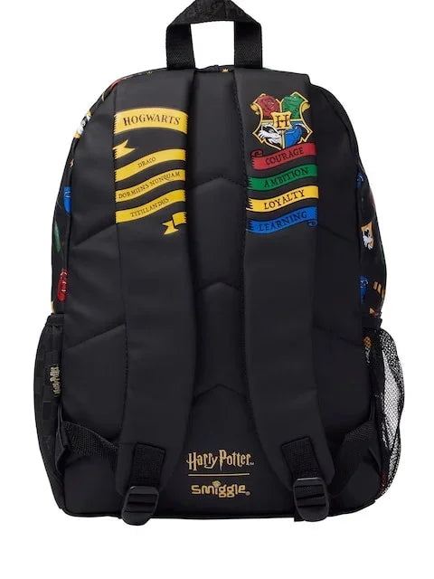 Smiggle Harry Potter Hogwarts 16 Inch Kids Backpack – Black School Bag with Hogwarts Crest, Hard Front Pocket & Bottle Holder