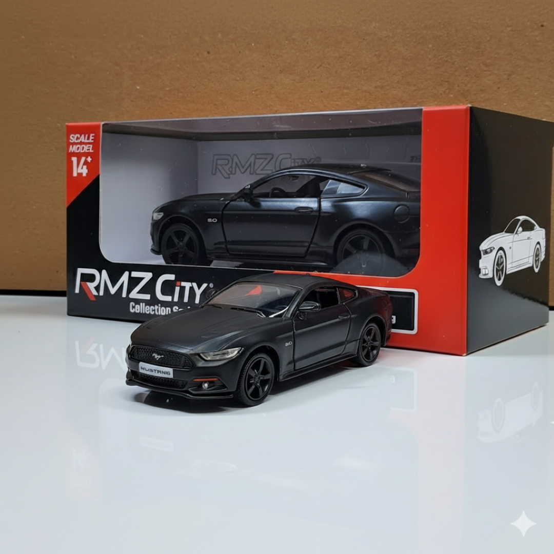 RMZ City 1:36 Ford Mustang 2015 Diecast Car – Matt Black | Openable Doors, Pull Back & Go