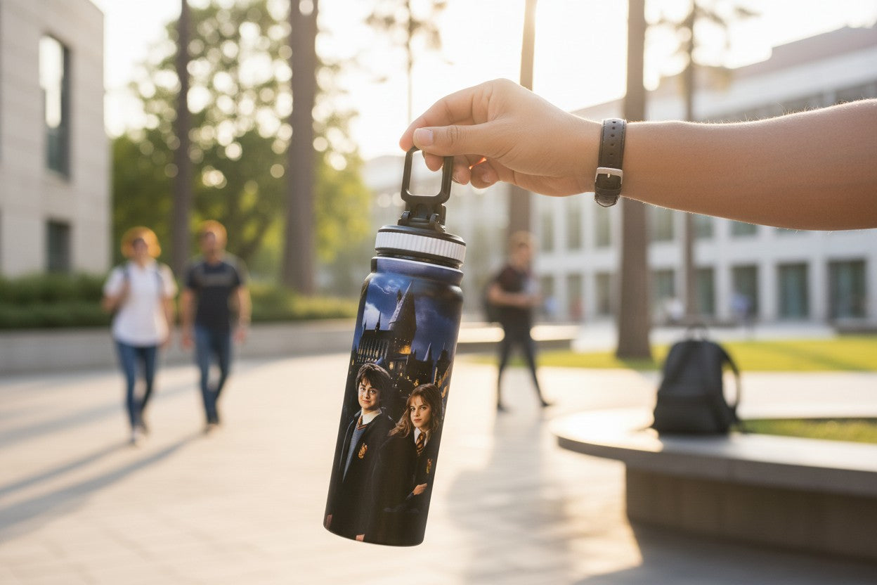 Harry Potter 800ml Stainless Steel Water Bottle with Drinking Spout, Carry Handle & Removable Steel Filter for School & Travel