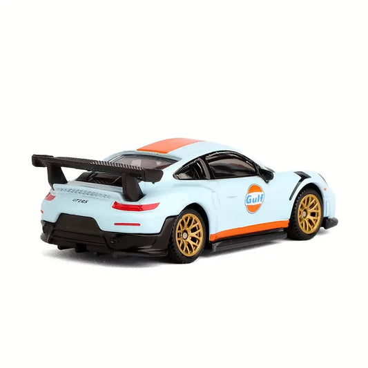 CCA 1:60 Porsche 911 GT2 RS Gulf Die-Cast Model Car | Light Blue & Orange Racing Livery with Golden Wheels