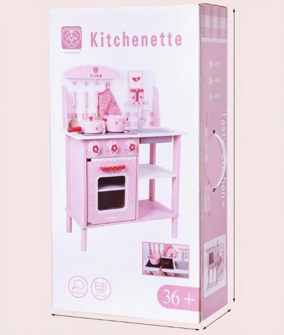 Pink Wooden Kitchen Role Play Toy Set For Kids Kitchen Mini Simulation Cooking Pretend Play Set