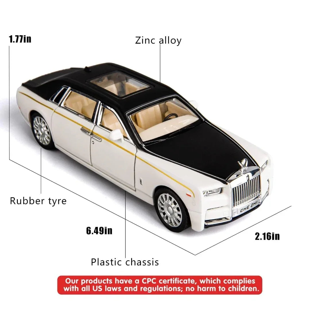 Che-ZHI 1:24 Scale Rolls-Royce Phantom Die-Cast White/Black Model with Lights and Sounds