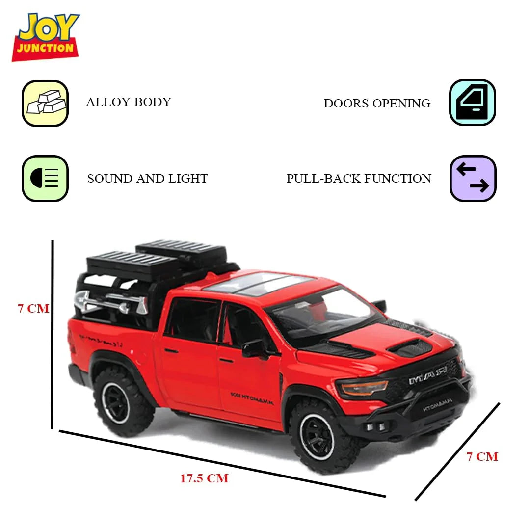 JOY JUNCTION RAM Mammoth Pick-Up 1:32 Scale Alloy Metal Pullback Die-Cast Car – Red Model with Lights, Music & Openable Doors - Jaiman Toys