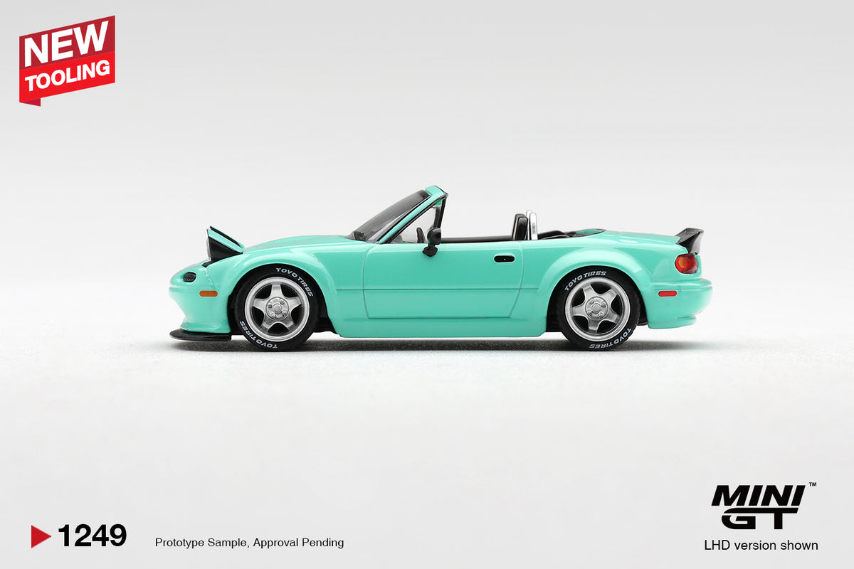 MINI GT 1:64 Mazda MX-5 (NA) Pandem Mint Green – Widebody JDM Collectible Model #1249 Diecast Car