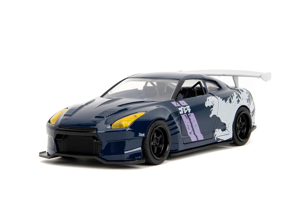 Jada Toys Godzilla 2009 Nissan GT-R (R35) Ben Sopra 1:32 Scale Diecast Model Car – Blue, Collectible Japanese Sports Car with Godzilla Graphics