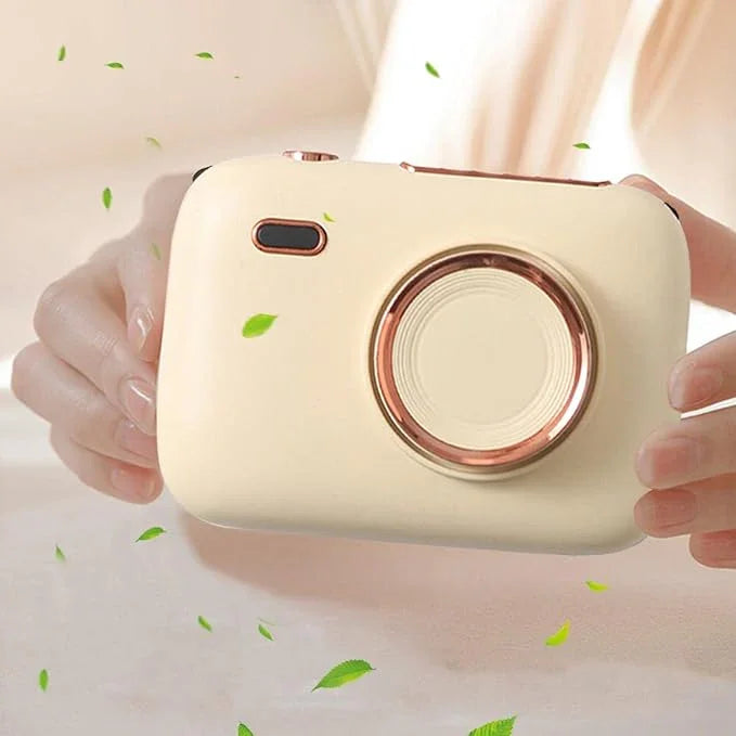 Mini Haletr Fan - Portable Hands-Free Personal Fan USB Rechargeable Camera Shape Fan (Cream) - Jaiman Toys