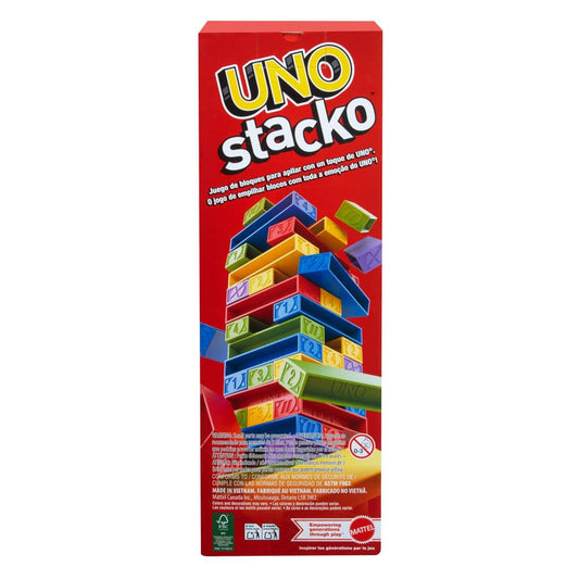 Mattel Games UNO Stacko – 45 Colored Stacking Blocks with Loading Tray | Family Party Game