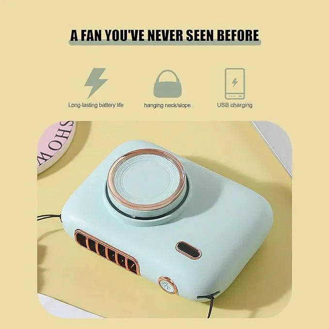 Mini Haletr Fan - Portable Hands-Free Personal Fan USB Rechargeable Camera Shape Fan (Light Green) - Jaiman Toys