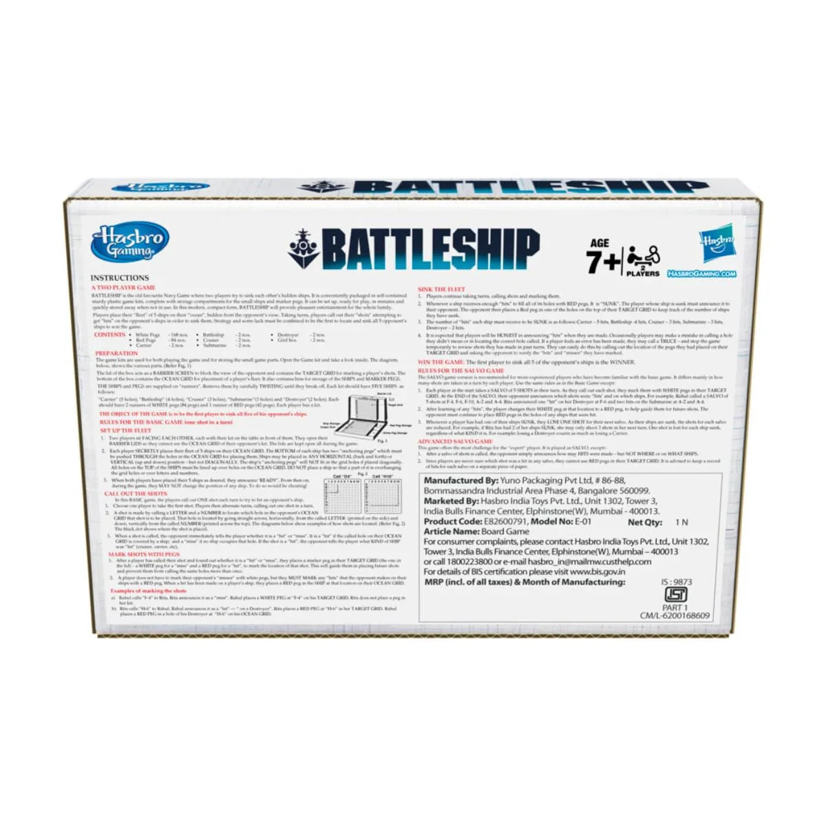Hasbro Gaming Battleship Board Game, Classic Strategy Board Game for Kids and Adults, Board Game for Boys & Girls Ages 7 and Up, for 2 Players - Jaiman Toys