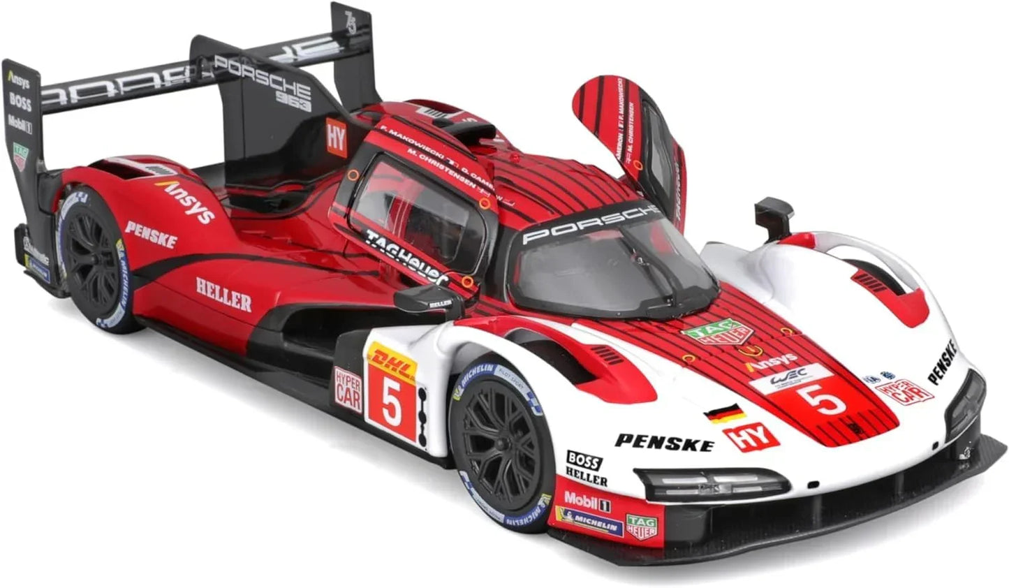 Bburago Metal Die-Cast - 1/24 Scale Model Compatible With Porsche Lmh 963 9Rd 4.6L Turbo V8 2023 Sports - Racing Car Model Red - Jaiman Toys
