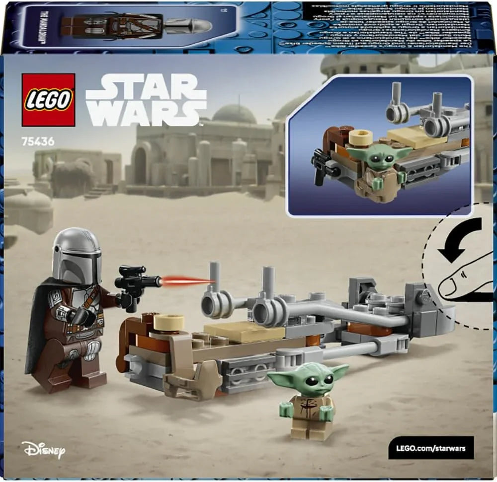 LEGO Star Wars 75436 The Mandalorian & Grogu's Speeder Bike Toy - incl. a Grogu Figure & Din Djarin Minifigure w/a Blaster - Small Birthday Gift for 6+ Year Old Boys & Fans